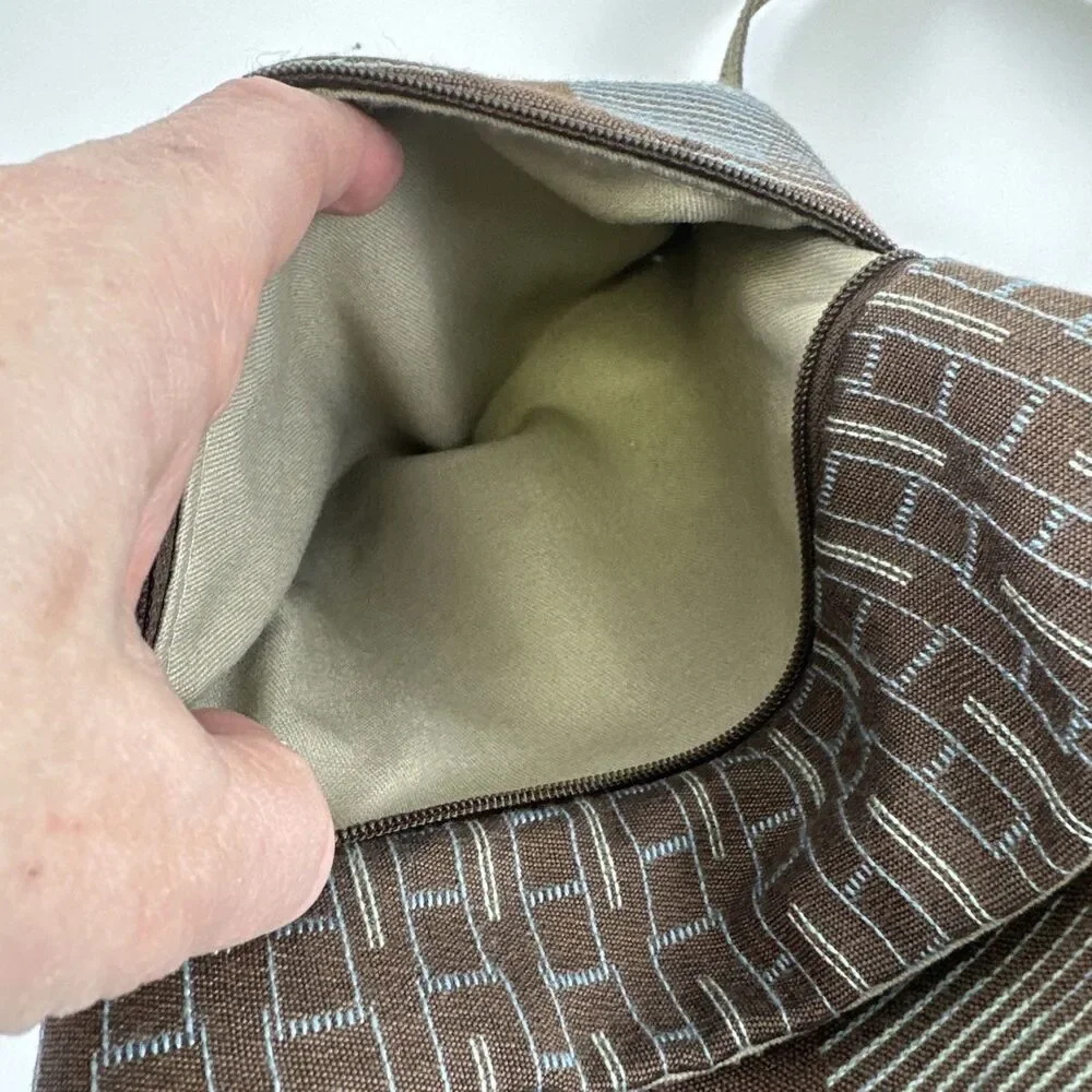 Maruca‎ Pocket Bag Crossbody Tapestry Purse Brown Blue Geo Fabric Adjustable